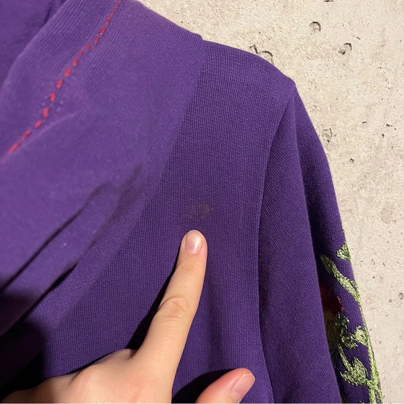 Sara Studio Embroidered Floral Purple Full Zip Sweatshirt Size Large - Picture 9 of 11